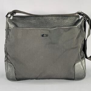 GUCCI Guccissima Black Embossed Nylon Leather Messenger Bag